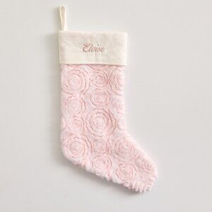 LoveShackFancy Faux Fur Rosettes Stocking Pink Rose Floral Christmas Holiday NWT